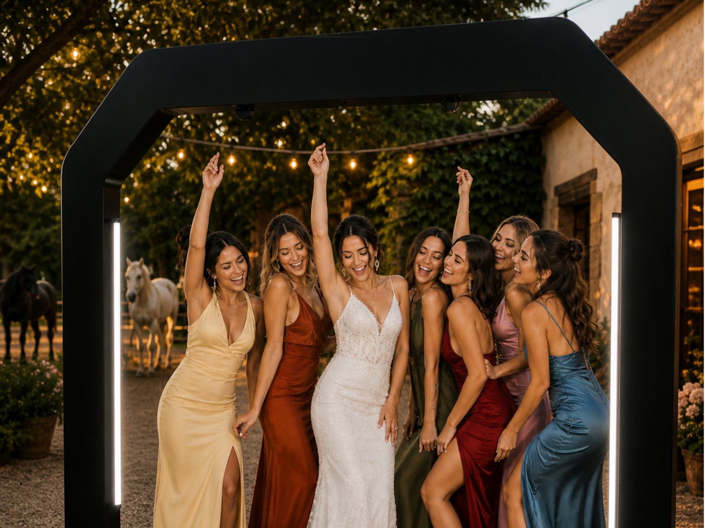 Invitadas posando bajo el arco 360º